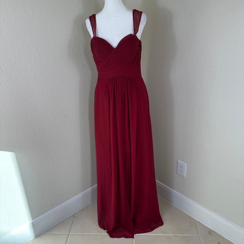 B2 Jasmine Gown Women‎ 8 Burgundy Red Beaded Ruched Chiffon Formal Dress